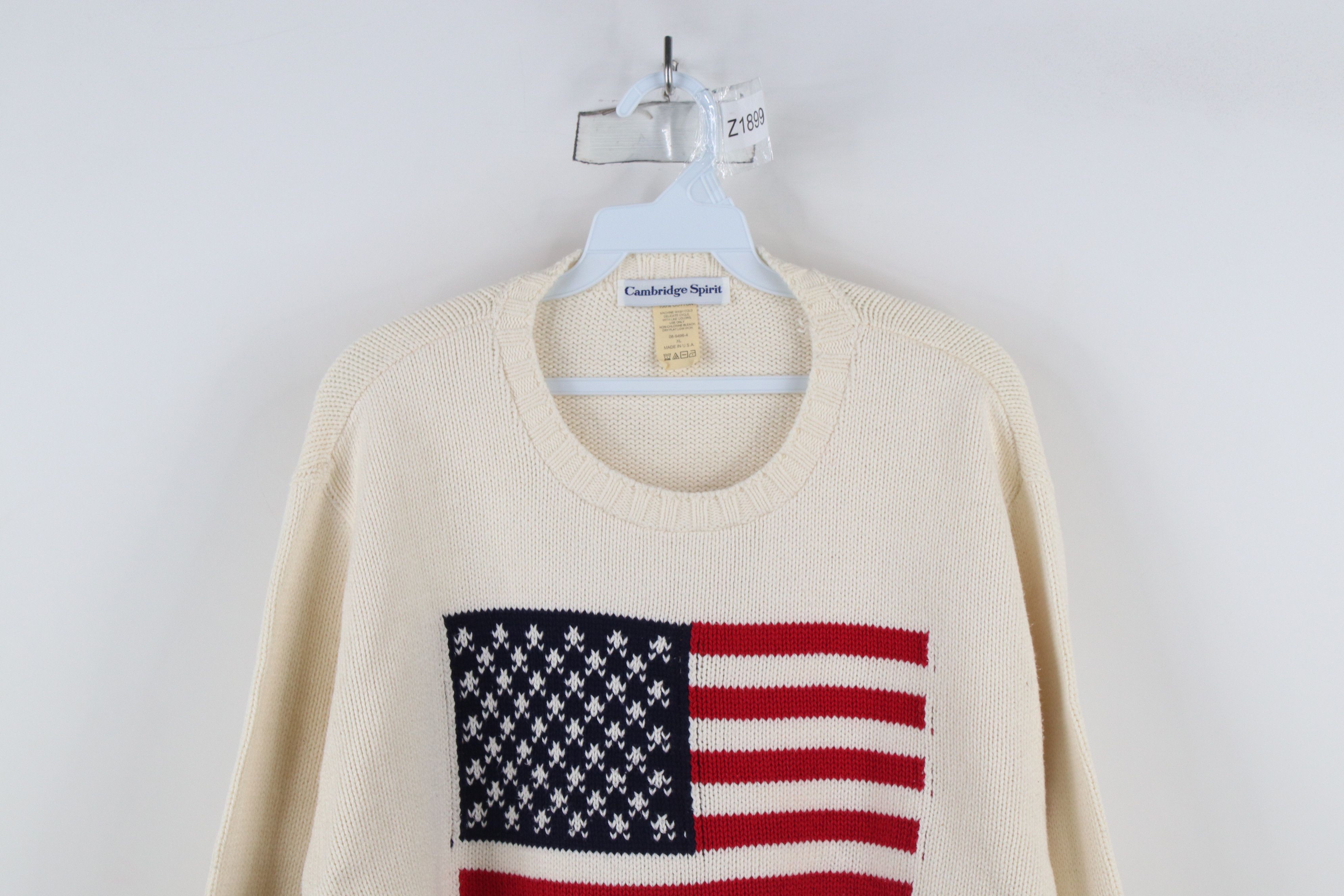 Vintage Vintage 90s Streetwear Flag Cotton Knit Sweater Cream USA Size XL / US 12-14 / IT 48-50 - 2 Thumbnail