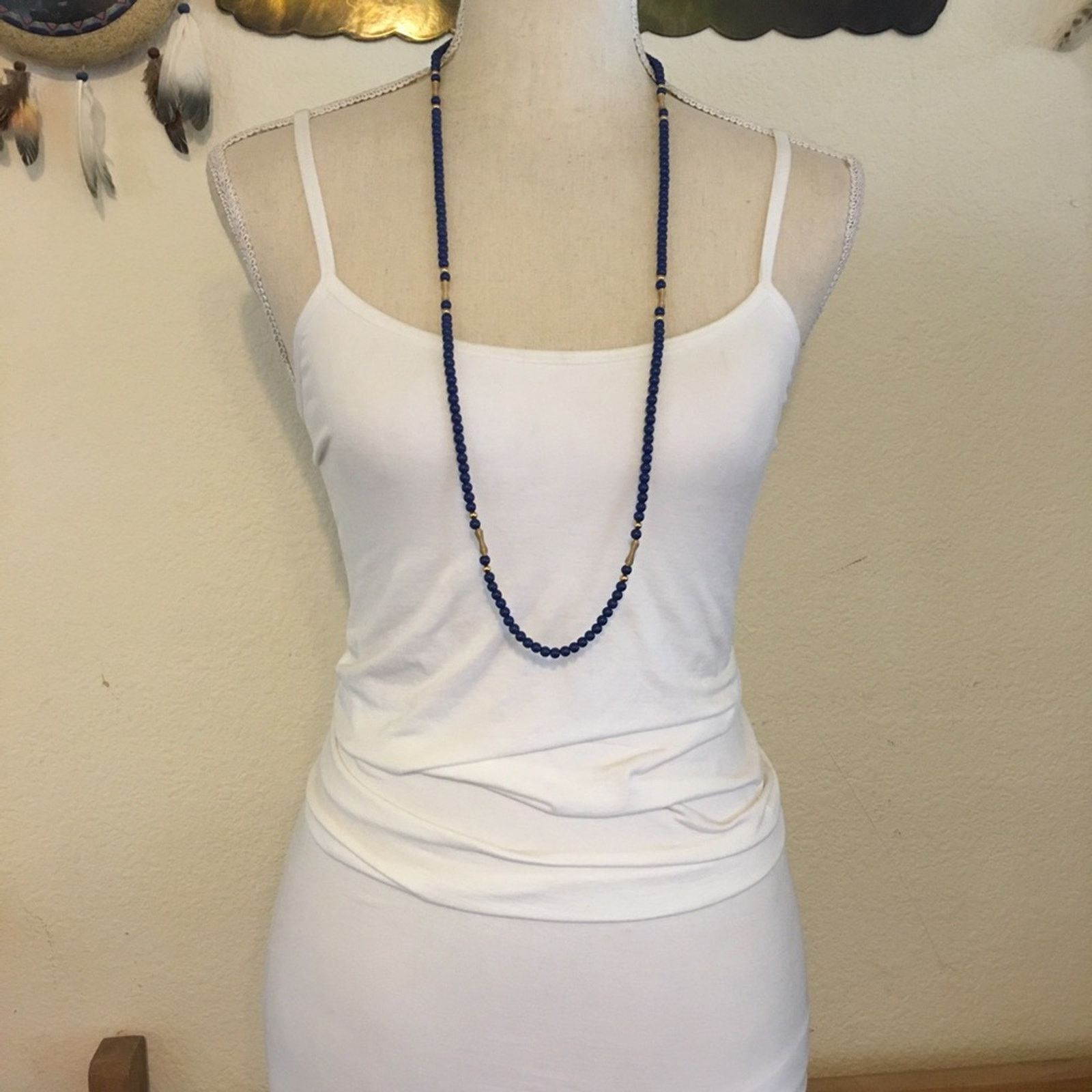 Vintage Vintage royal blue gold coil long necklace Size ONE SIZE - 4 Thumbnail