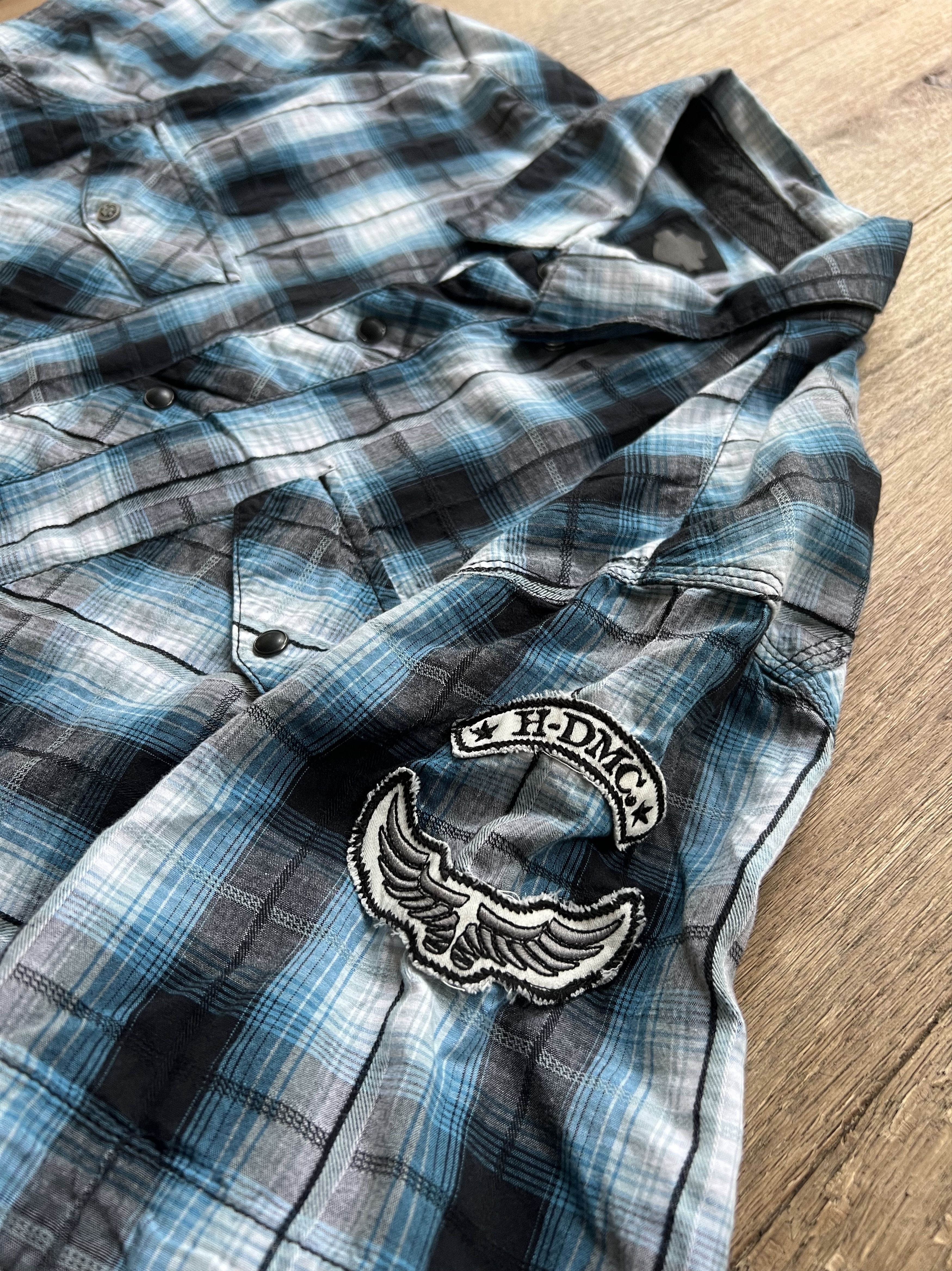 Harley Davidson Harley Davidson Plaid Blue Y2K Button-up w arm patch Sz L Size US L / EU 52-54 / 3 - 2 Thumbnail