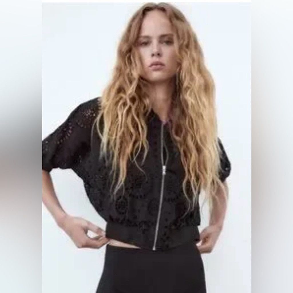 Zara Zara Embroidered Eyelet Bomber Jacket | EUC | Sz S Size S / US 4 / IT 40 - 1 Thumbnail