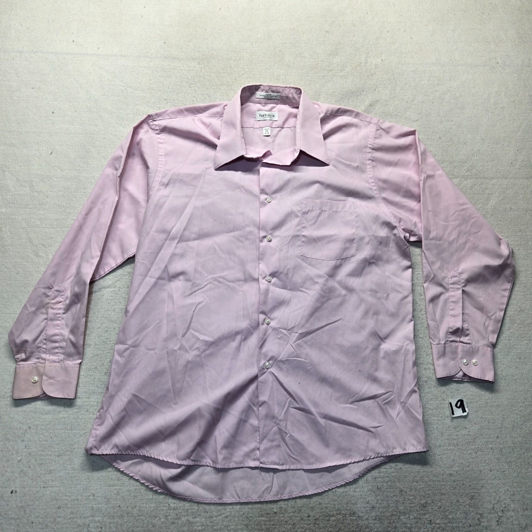 Van Heusen Van Heusen Dress Shirt 17.5 34/35 Pink Poplin Solid Button Up Collar Mens Size 46R - 2 Thumbnail