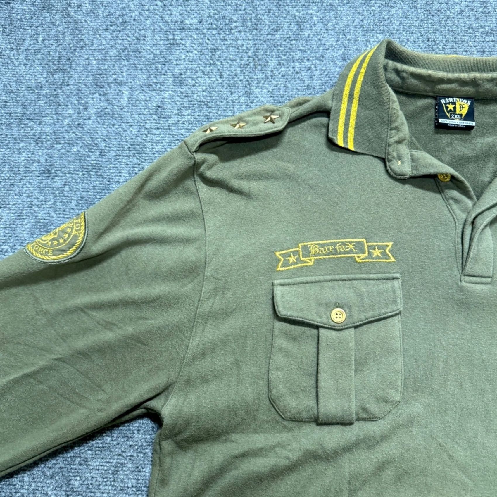 Vintage Bare Fox Polo Shirt Men's 2XLT Long Sleeve Cotton Embroidered Green Y2K Military Distressed Vintage Style Shirts/Boys? Size US XXL / EU 58 / 5 - 7 Thumbnail