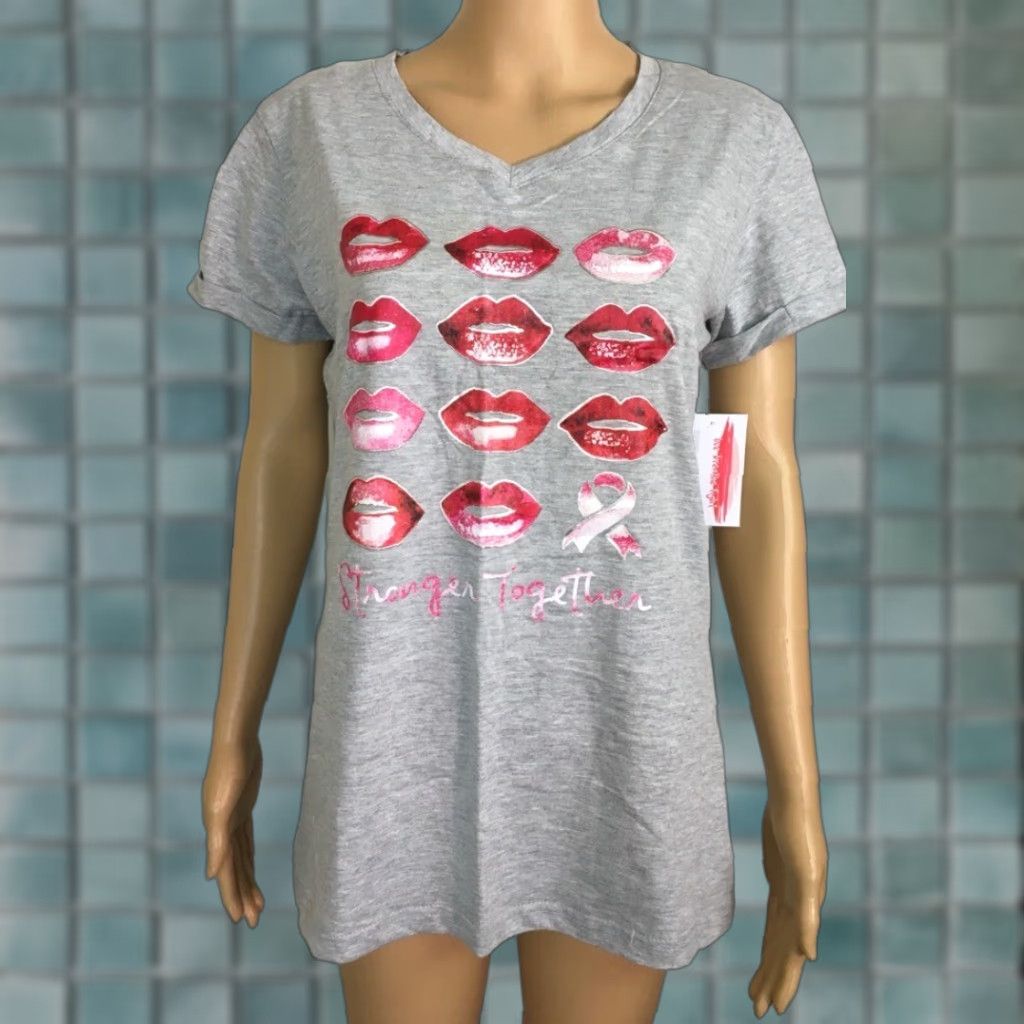 Vintage Live Breathe Fight Womens T-Shirt Gray Heathered Lips Stronger Together L Womens Size L / US 10 / IT 46 - 1 Thumbnail