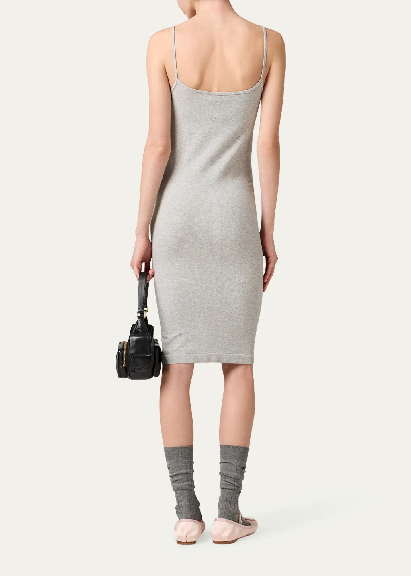 Miu Miu o1B3y1r0526 Knee-Length Rib Tank Dress in Grey Size L / US 10 / IT 46 - 3 Thumbnail