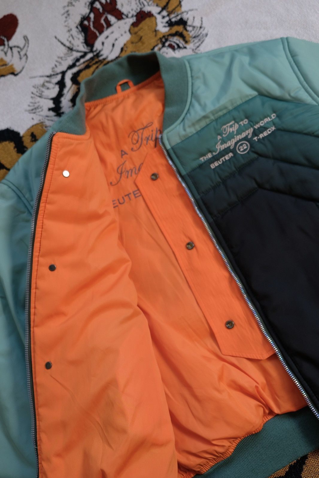 Designer T-REDX X BEUTER PSILOCYPE REVERSIBLE GREEN BOMBER JACKET Size US L / EU 52-54 / 3 - 8 Thumbnail