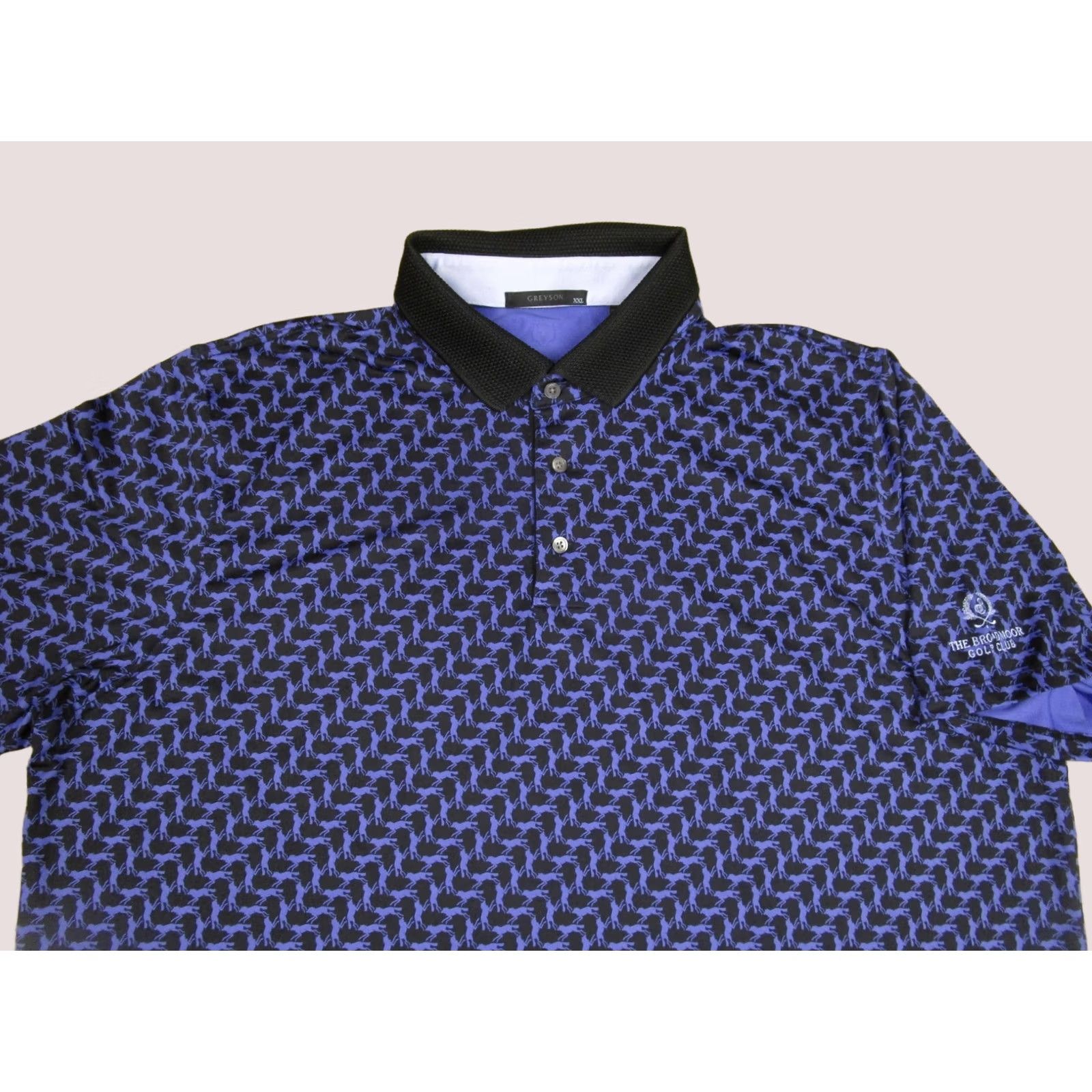 Vintage Greyson Polo Shirt Mens 2XL Blue Animal Print Broadmoor Golf Club Stretch Wolves Shirt Size US XXL / EU 58 / 5 - 1 Thumbnail