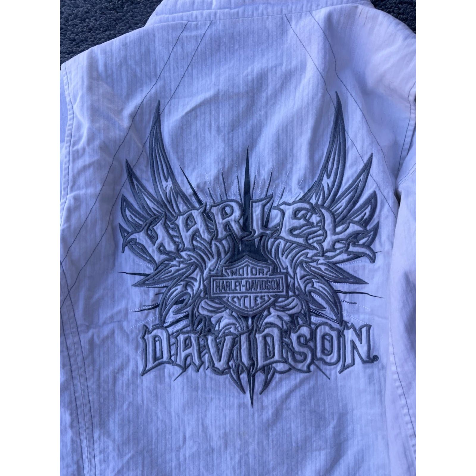 VINTAGE Harley-Davidson Jacket M Women White Cotton Polyester Lining Biker Logo Cropped Style HD Textured Logo