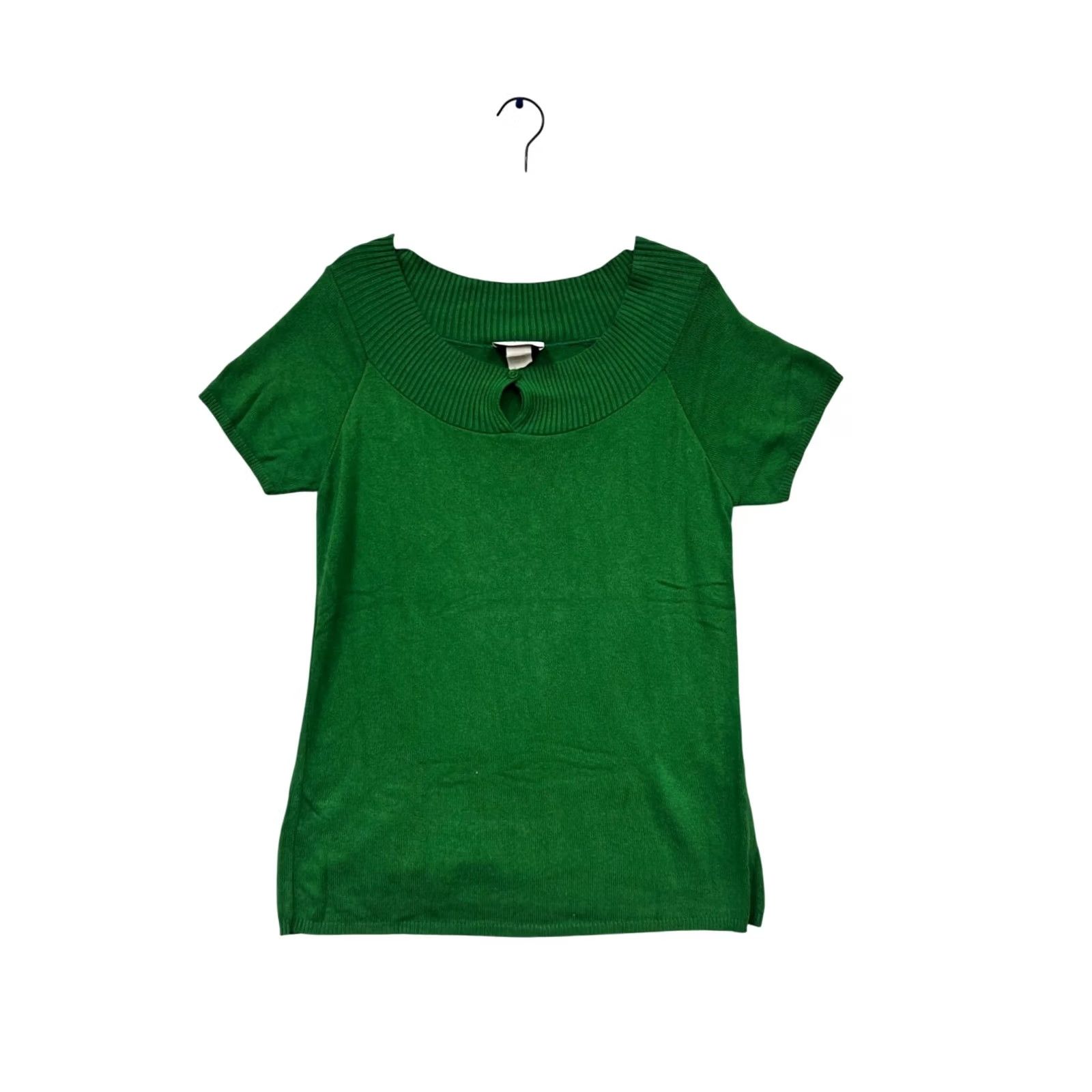Vintage Kari New York Green Short Sleeve Sweater Top Keyhole Neck L Womens Sweat er? Size L / US 10 / IT 46 - 2 Thumbnail