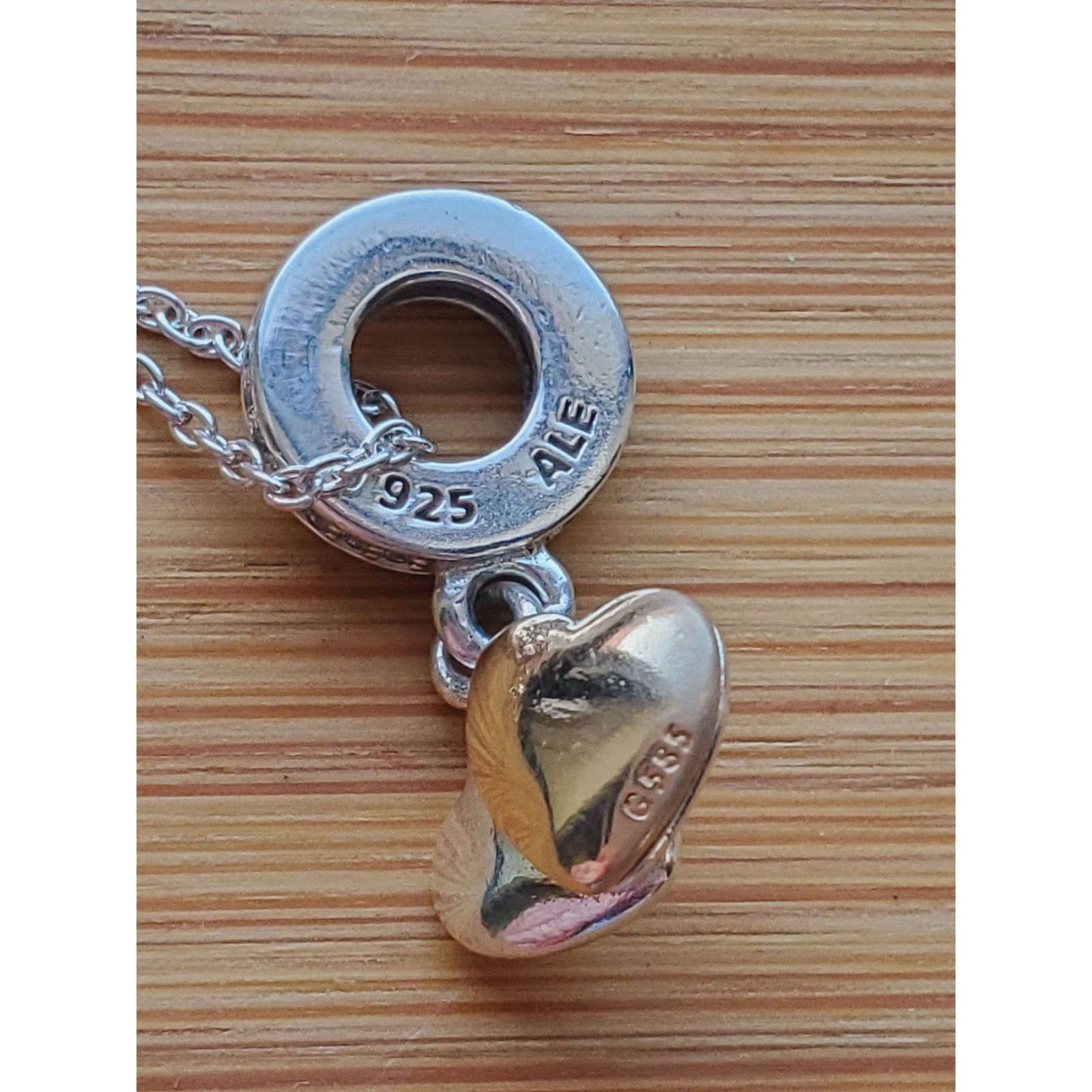 pandora Pandora Sterling Silver Two Tone Double Heart Charm Necklace Size ONE SIZE - 8 Thumbnail