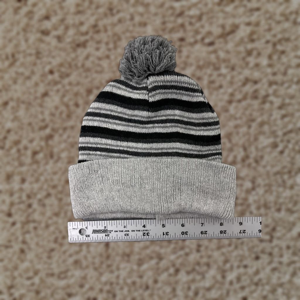 Vintage Dollar Tree Beanie Adult One Size Gray Striped Knit Polyester Ski Pom Unisex Adults Size ONE SIZE - 1 Thumbnail