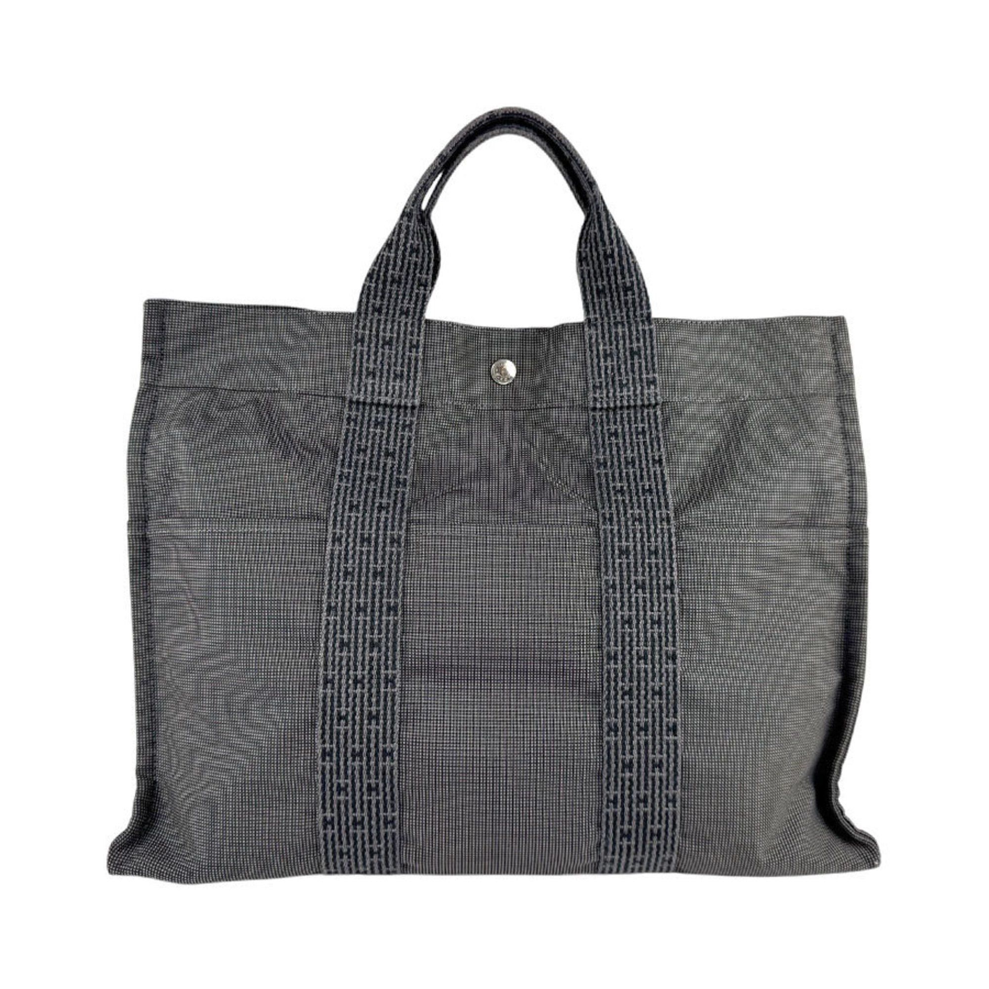 Hermes Handbag Tote Bag Air Line Mm Nylon Canvas Grey Men's Women's Z4605