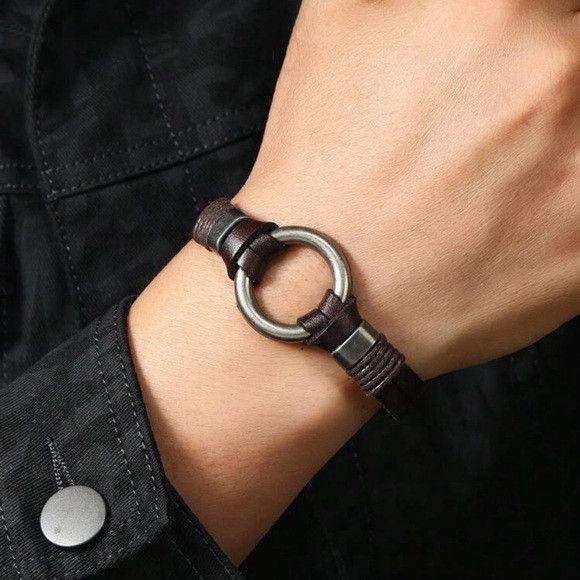 Other Men Rock Style Metallic Ring Simple Bracelet Size ONE SIZE - 2 Thumbnail