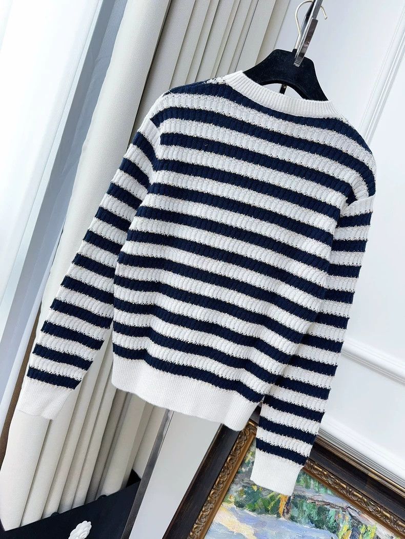 Chanel Chanel Blue White Stripe Sequin Knit Sweater Size M / US 6-8 / IT 42-44 - 2 Thumbnail