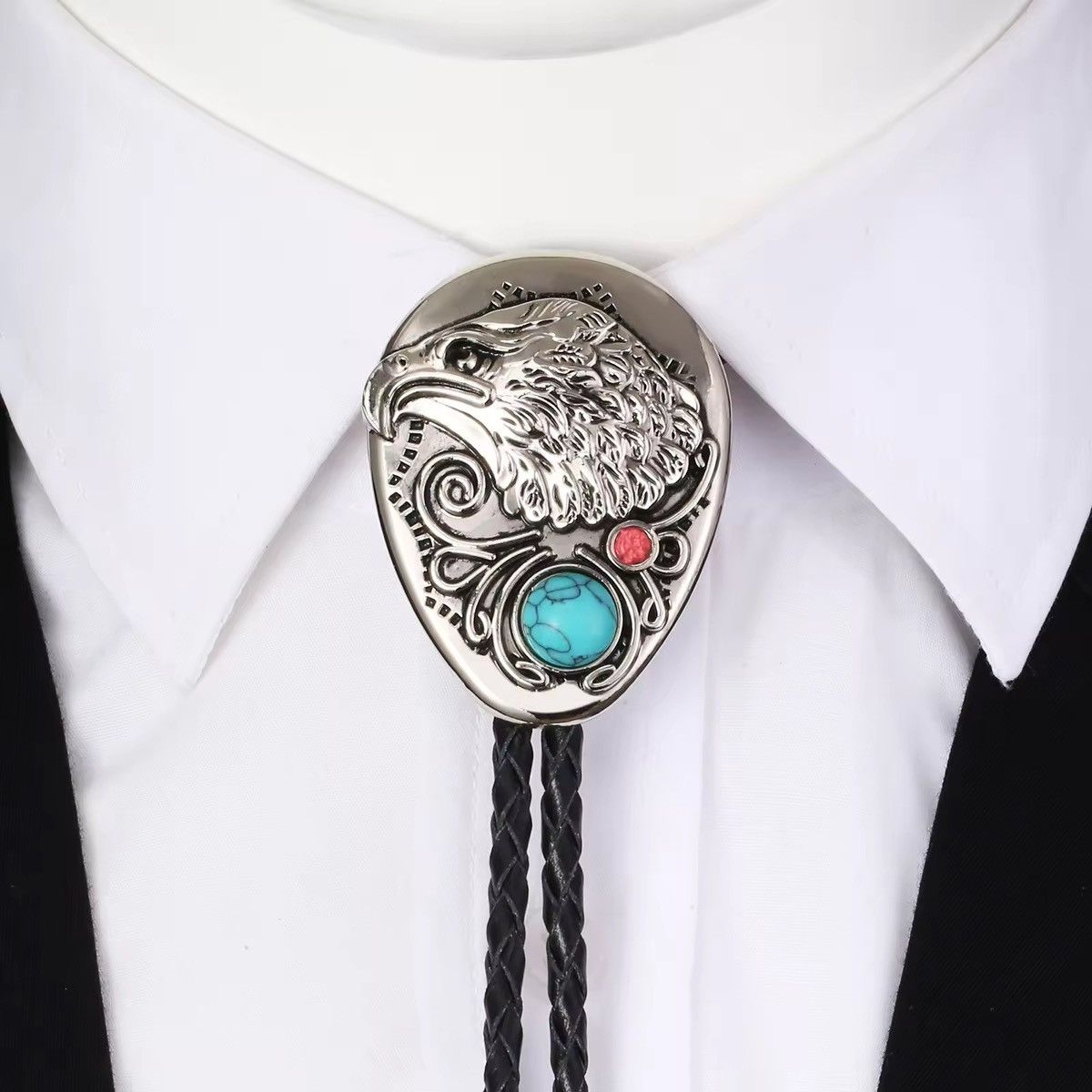 Vintage Synthetic Zircon Geometric Eagle Rope Bolo Tie Size ONE SIZE - 1 Thumbnail