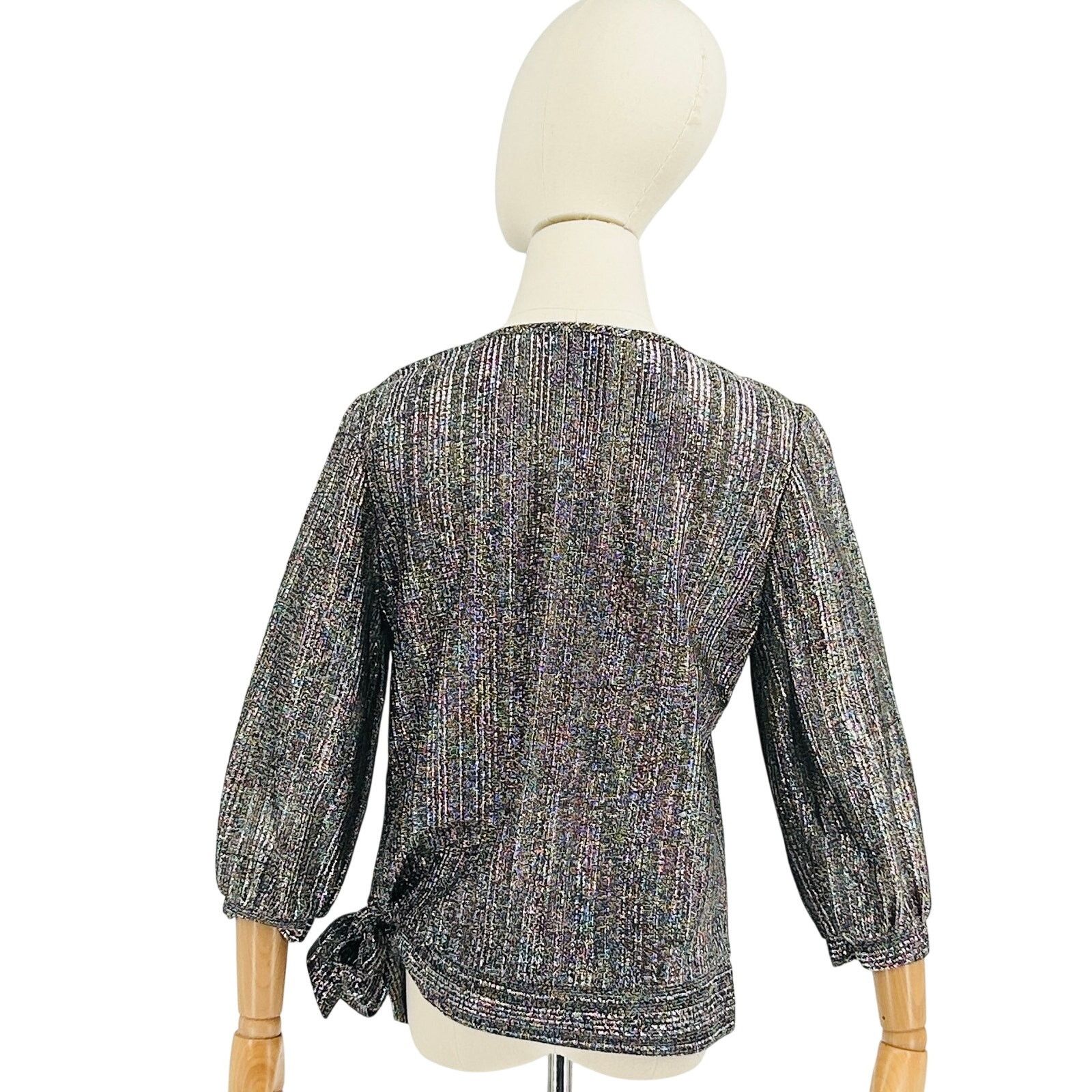 Vintage Vintage 80s Rainbow Metallic Lurex Cowl Neck Side Tie Top Size S / US 4 / IT 40 - 5 Thumbnail