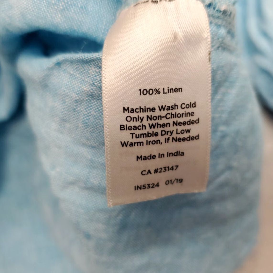 Talbots VINTAGE Talbots Shirt Womens M Blue Linen Band Collar Henley Beach Coastal Top Size M / US 6-8 / IT 42-44 - 5 Thumbnail