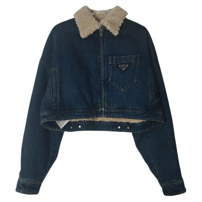 Prada Prada Blue Cotton Women's Jacket Size L / US 10 / IT 46 - 1 Thumbnail