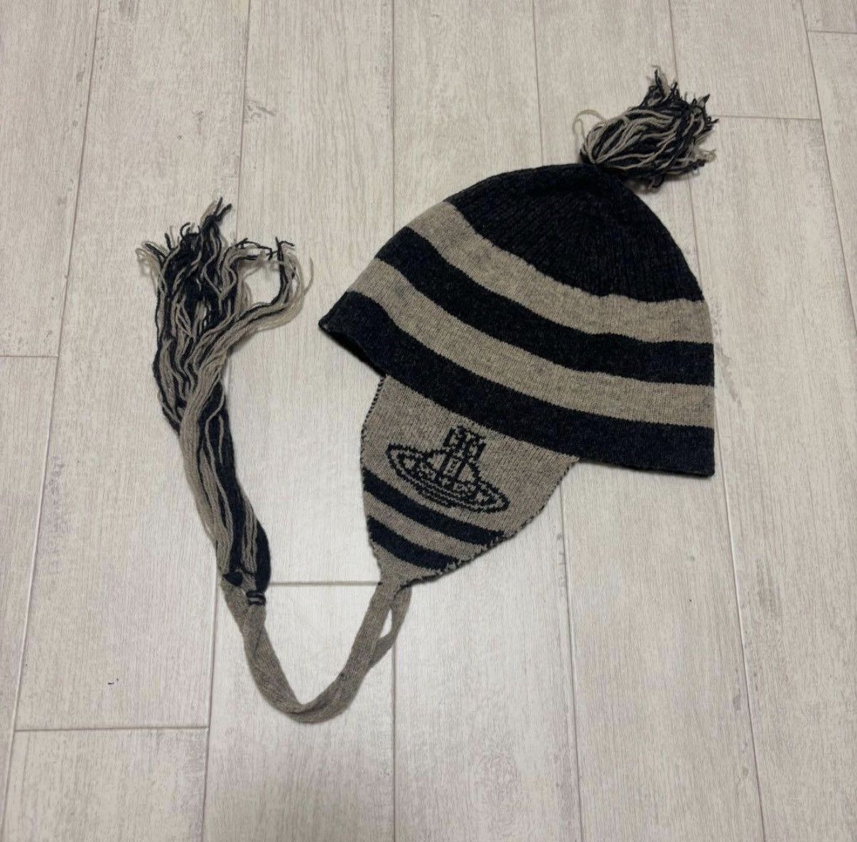 帽子 VivienneWestwood knit hat with ear flaps Vivienne Westwood Vivienne Westwood Orb Ear Flap Knit Beanie | Grailed
