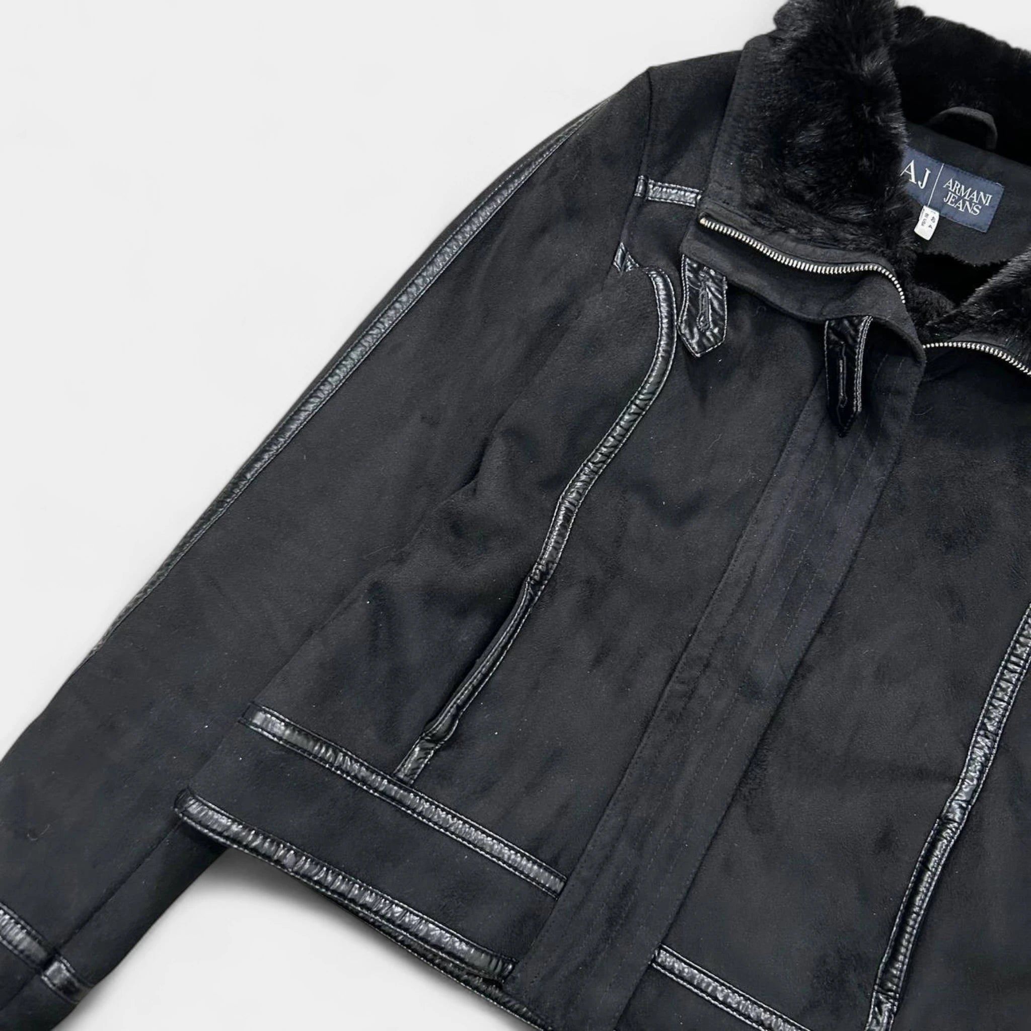 Armani Armani Jeans 2000's Black Faux Suede & Faux Fur Moto Jacket Size US S / EU 44-46 / 1 - 2 Thumbnail