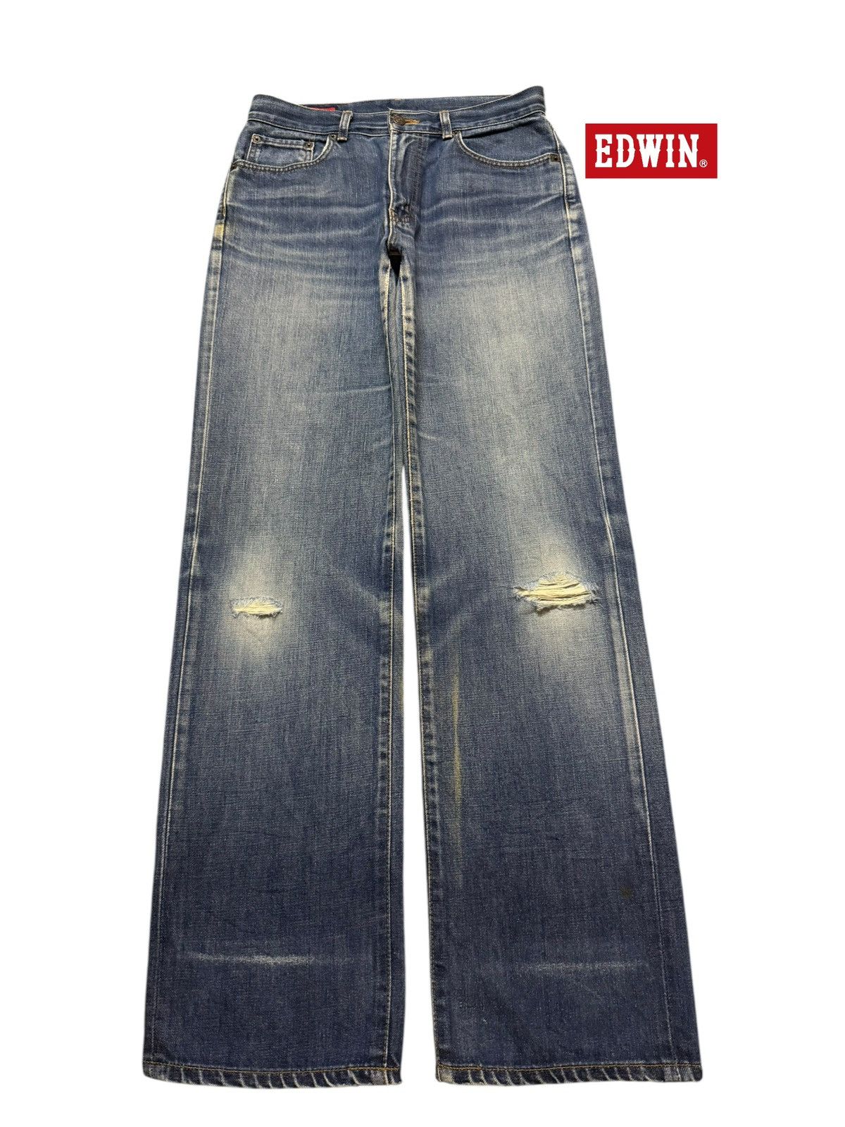 Edwin Vintage 90s Edwin 503z Blue Faded Wash Distressed Wide Leg Size US 30 / EU 46 - 1 Thumbnail