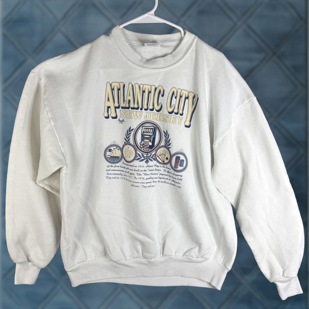 Jerzees VINTAGE Jerzees Sweatshirt Mens XL White Atlantic City New Jersey USA 90s Size US XL / EU 56 / 4 - 1 Thumbnail