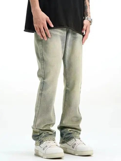 Japanese Brand Han American men's washed distressed loose straight jeans Size US 32 / EU 48 - 2 Thumbnail