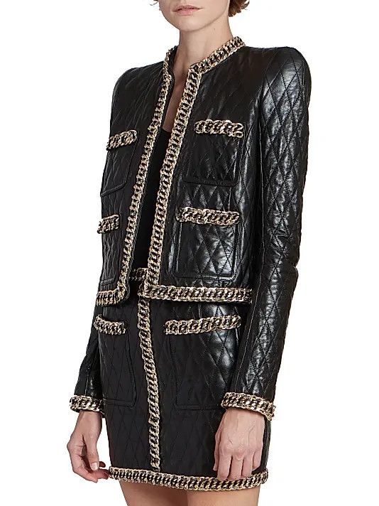 Balmain o1s1wg110825 Quilted Leather Chain Jacket in Black Size XL / US 12-14 / IT 48-50 - 3 Thumbnail