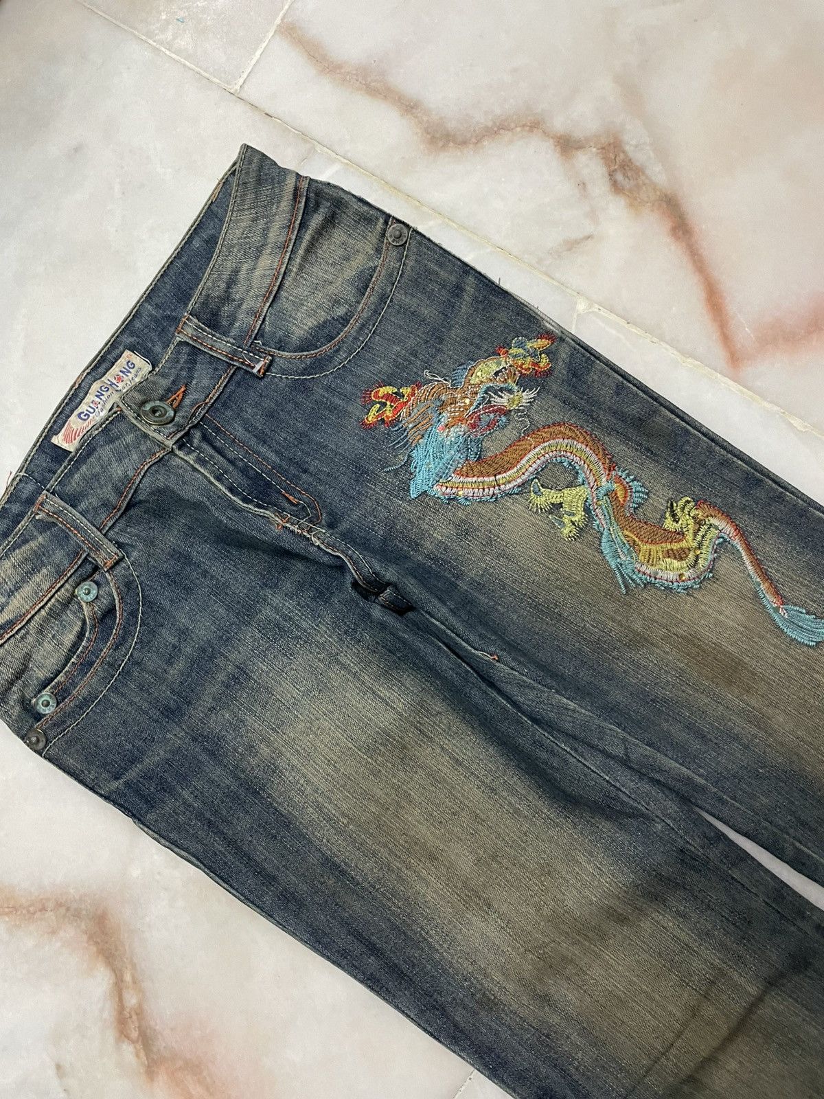 Seditionaries 💥Flared💥🇯🇵 Mudwash Tattoo Dragon Embroidery Bootcut Jean Size 28" / US 6 / IT 42 - 5 Thumbnail
