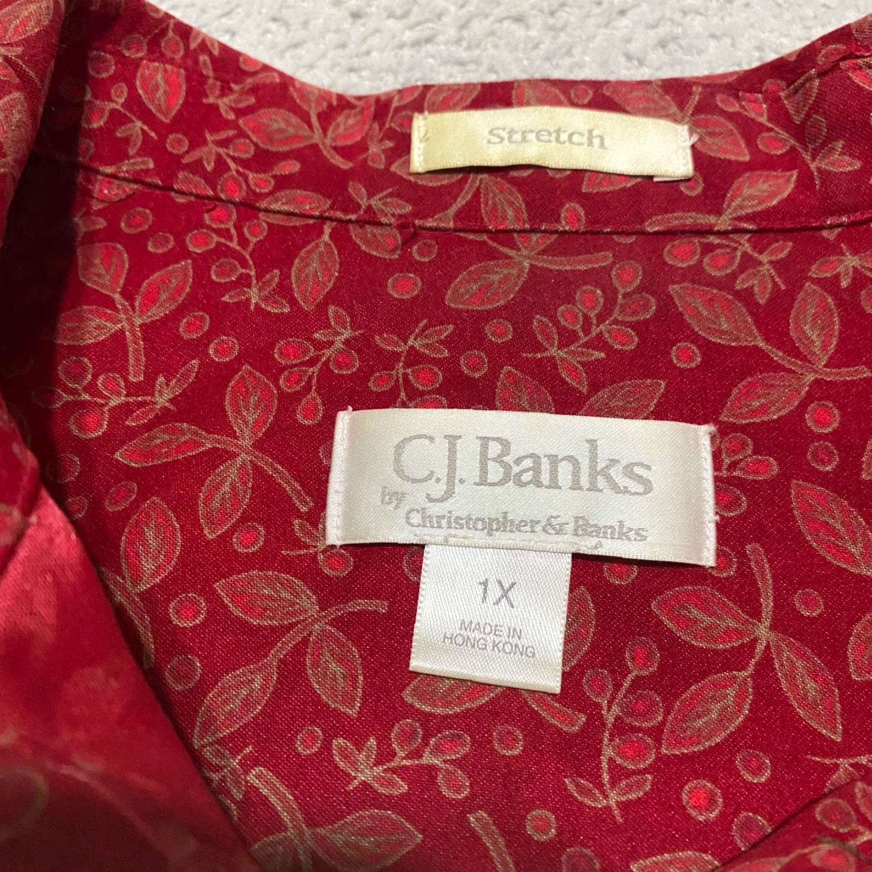 Vintage Christopher & Banks Jacket Womens 1X Plus Red Floral Button Up Short Sleeve Shoulder Pads Casual Travel Size XL / US 12-14 / IT 48-50 - 3 Thumbnail