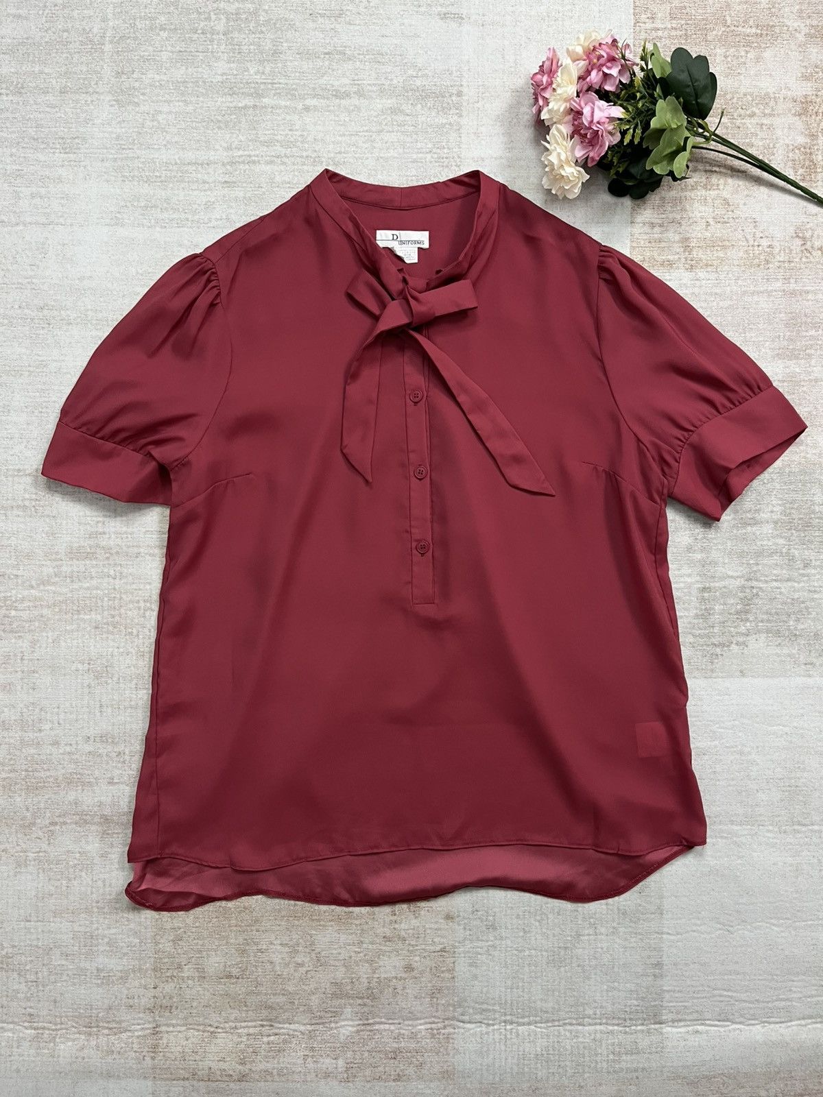 Dior Dior Uniforms Maroon Pussy Bow BlousePuff Sleeve Elegant Top Size M / US 6-8 / IT 42-44 - 1 Thumbnail