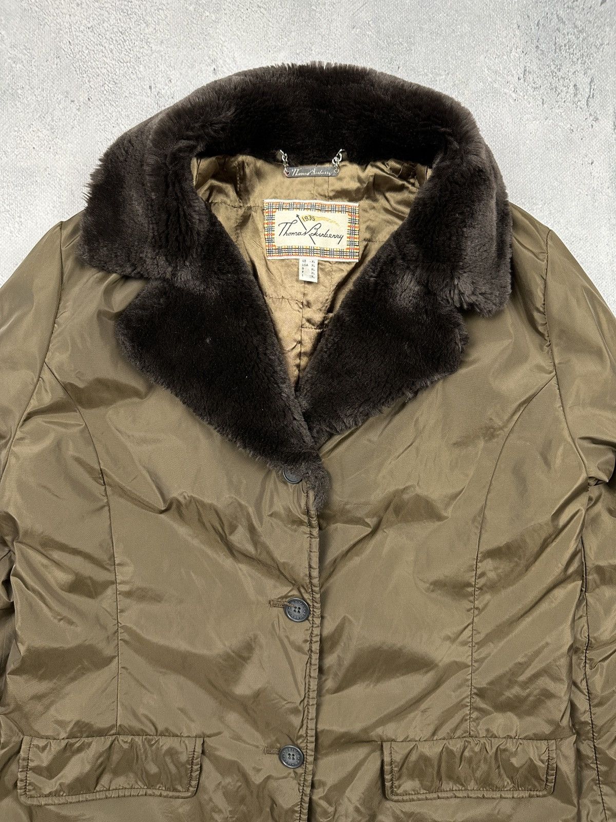 Burberry Vintage Thomas Burberry 80s Faux Fur Collar Long Padded Coat Size XL / US 12-14 / IT 48-50 - 6 Thumbnail