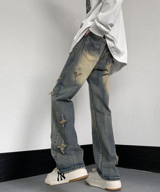 Japanese Brand Men's American high-street embroidered loose wide-leg jeans Size US 32 / EU 48 - 4 Thumbnail