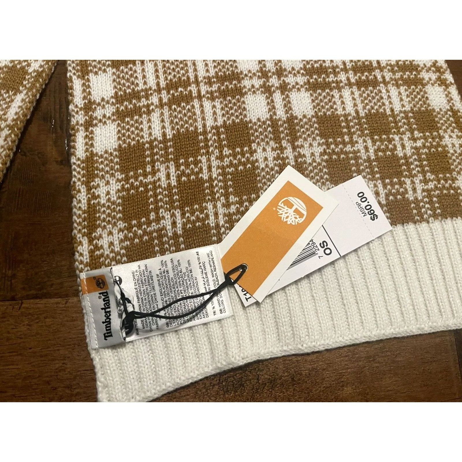 Timberland Timberland Scarf Plaid Acrylic Winter Tan Beige White Unisex One Size Size ONE SIZE - 3 Thumbnail