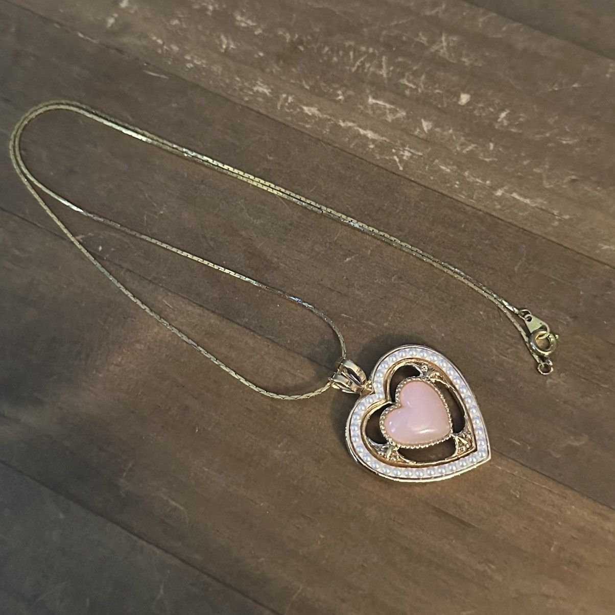 Vintage Vintage gold tone rose quartz and seed pearls heart necklace Size ONE SIZE - 2 Thumbnail