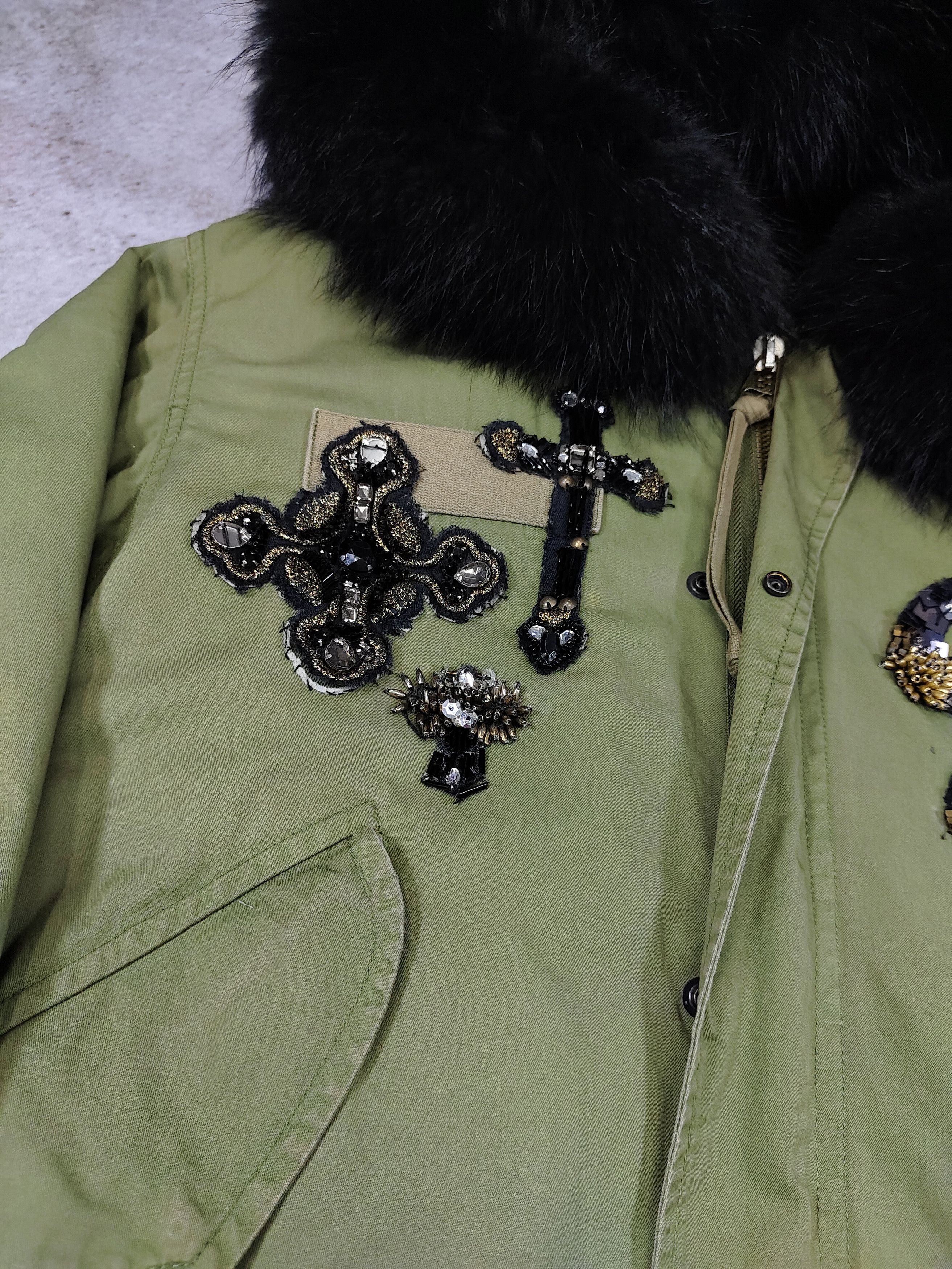 MR & MRS ITALY Mr & Mrs Italy-Beaded Sequin Patch Racoon Fur Military Parka Size US M / EU 48-50 / 2 - 6 Thumbnail