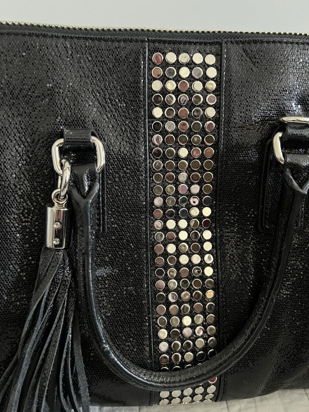 MILLY Milly Black Studded Pebbled Leather Tassel Tote Bag Size ONE SIZE - 3 Thumbnail