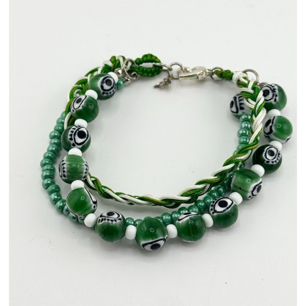 Vintage Vintage green glass evil eye beaded three strand braided bra Size ONE SIZE - 3 Thumbnail