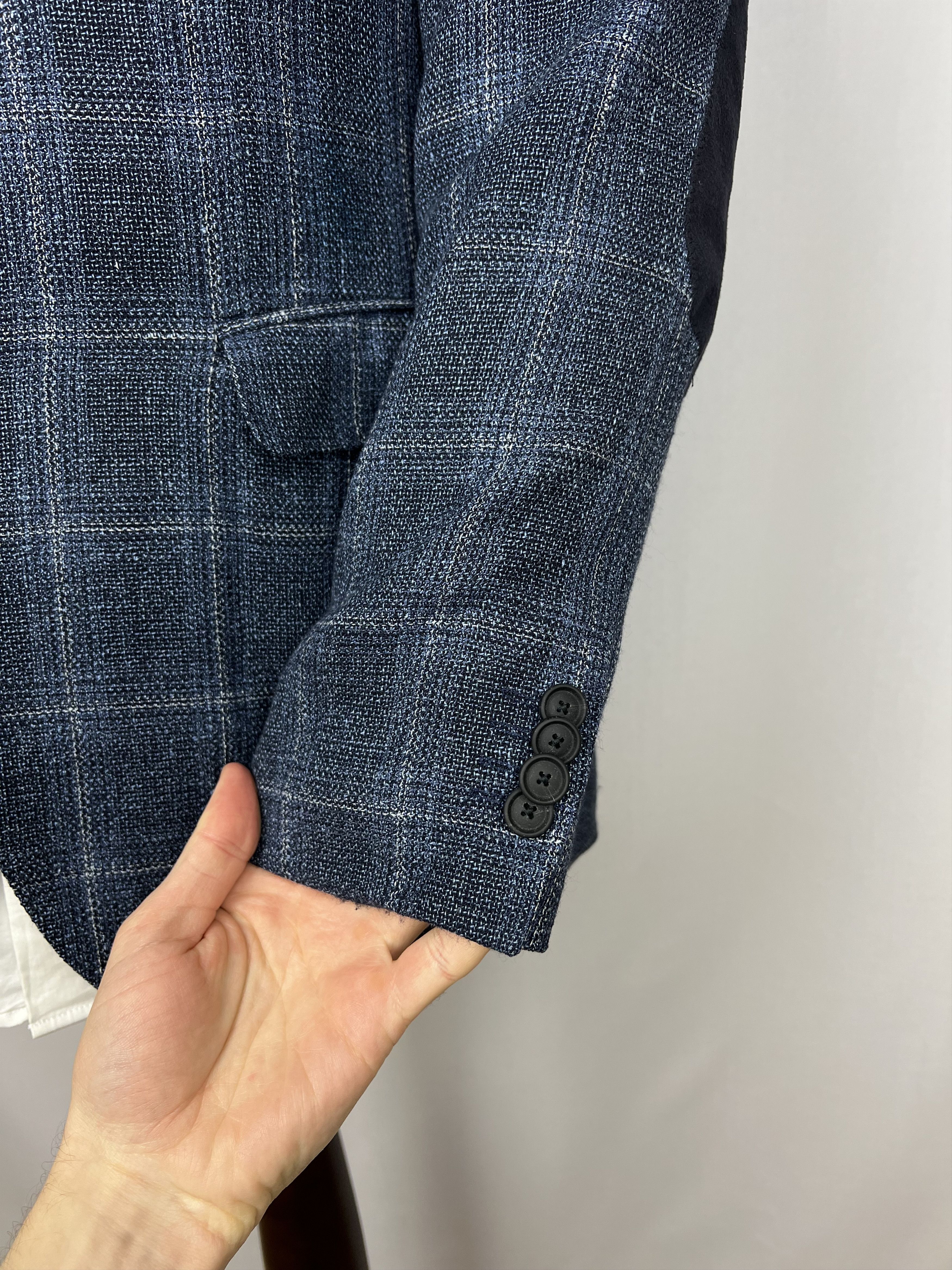 Hugo Boss Navy Windowpane Check Wool\Linen Sport Coat Size 40R - 7 Thumbnail