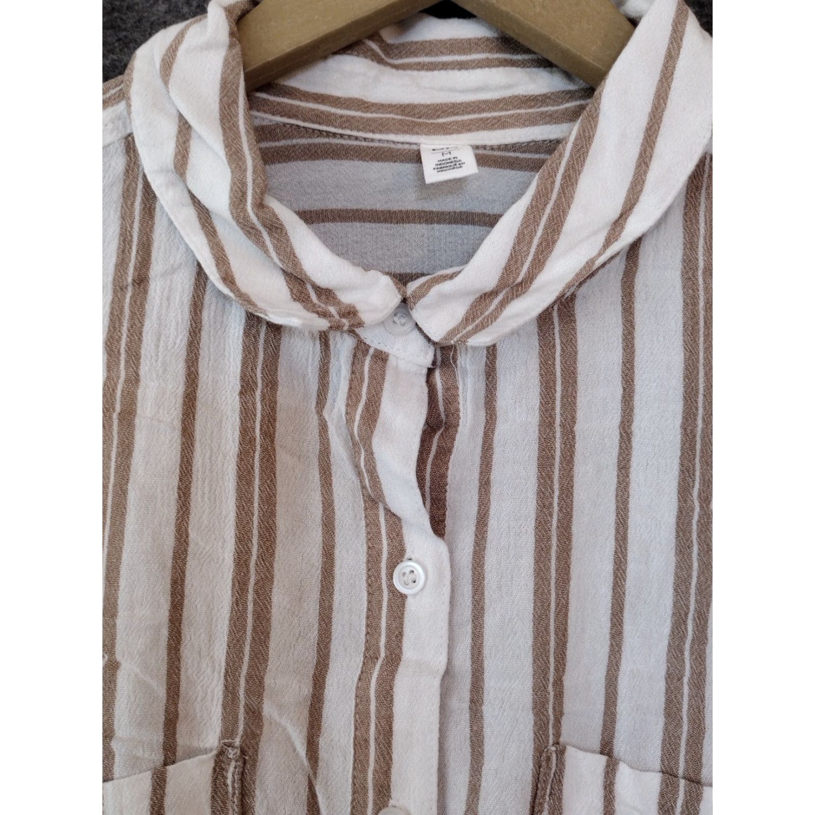 Vintage BP Women's M Blouse Long Sleeve Button-Up Collared Striped Brown White - Casual Shirt Size M / US 6-8 / IT 42-44 - 3 Thumbnail