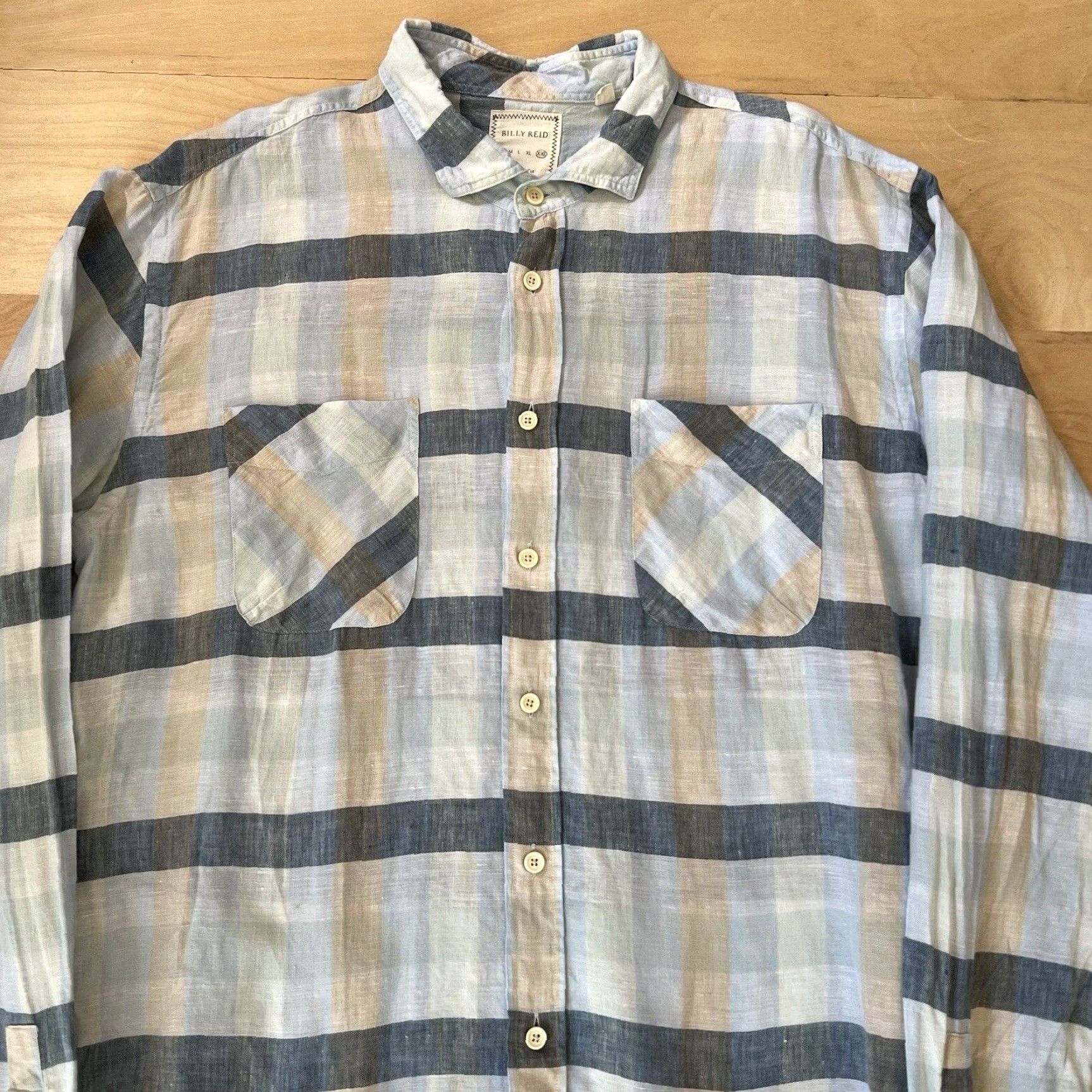 Billy Reid Billy Reid Linen Shirt 2XL Blue Check Collared Button-Up Long Sleeve Casual Shirt Mens Size US XXL / EU 58 / 5 - 3 Thumbnail