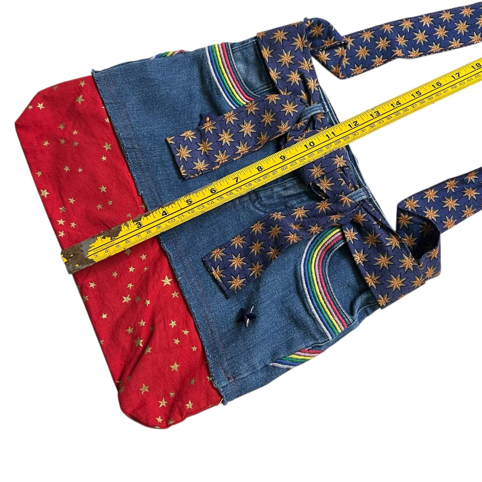 Vintage Handmade Denim Patchwork Tote Bag Upcycled Boho Shoulder Bag Size ONE SIZE - 4 Thumbnail