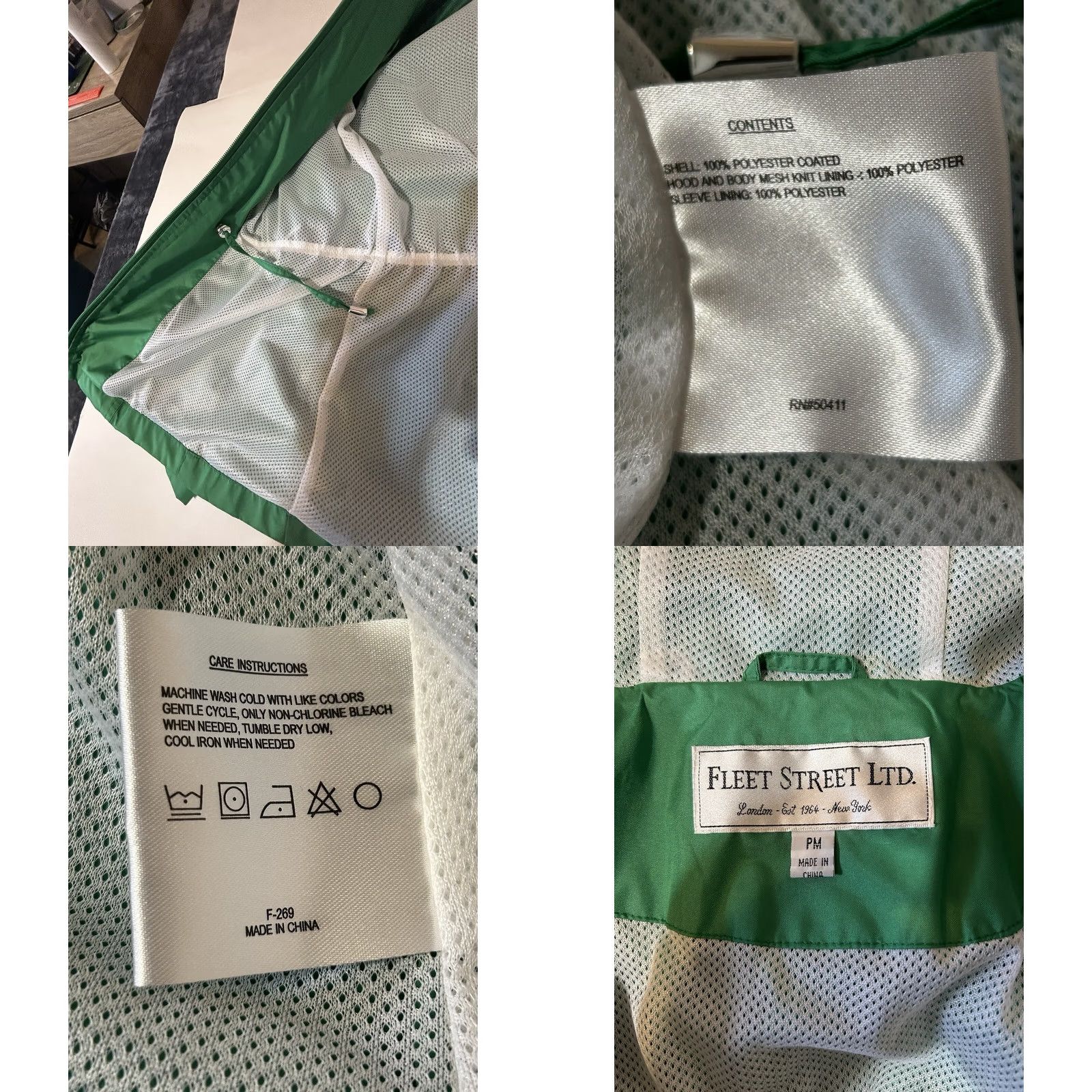 Vintage Raincoat Fleet Street LTD Hooded Women Size Petite Medium Green Full Zip RN5041 Size M / US 6-8 / IT 42-44 - 10 Thumbnail
