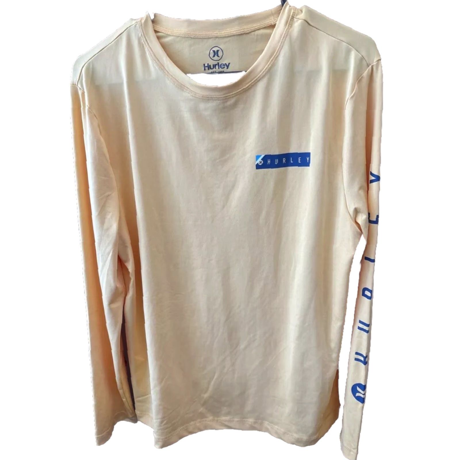 Hurley Hurley Men Shirt S Rash Guard UPF Sunshirt Long Sleeve Surf Yellow Graphic Blue Polyester Spandex Stretch Size US S / EU 44-46 / 1 - 2 Thumbnail