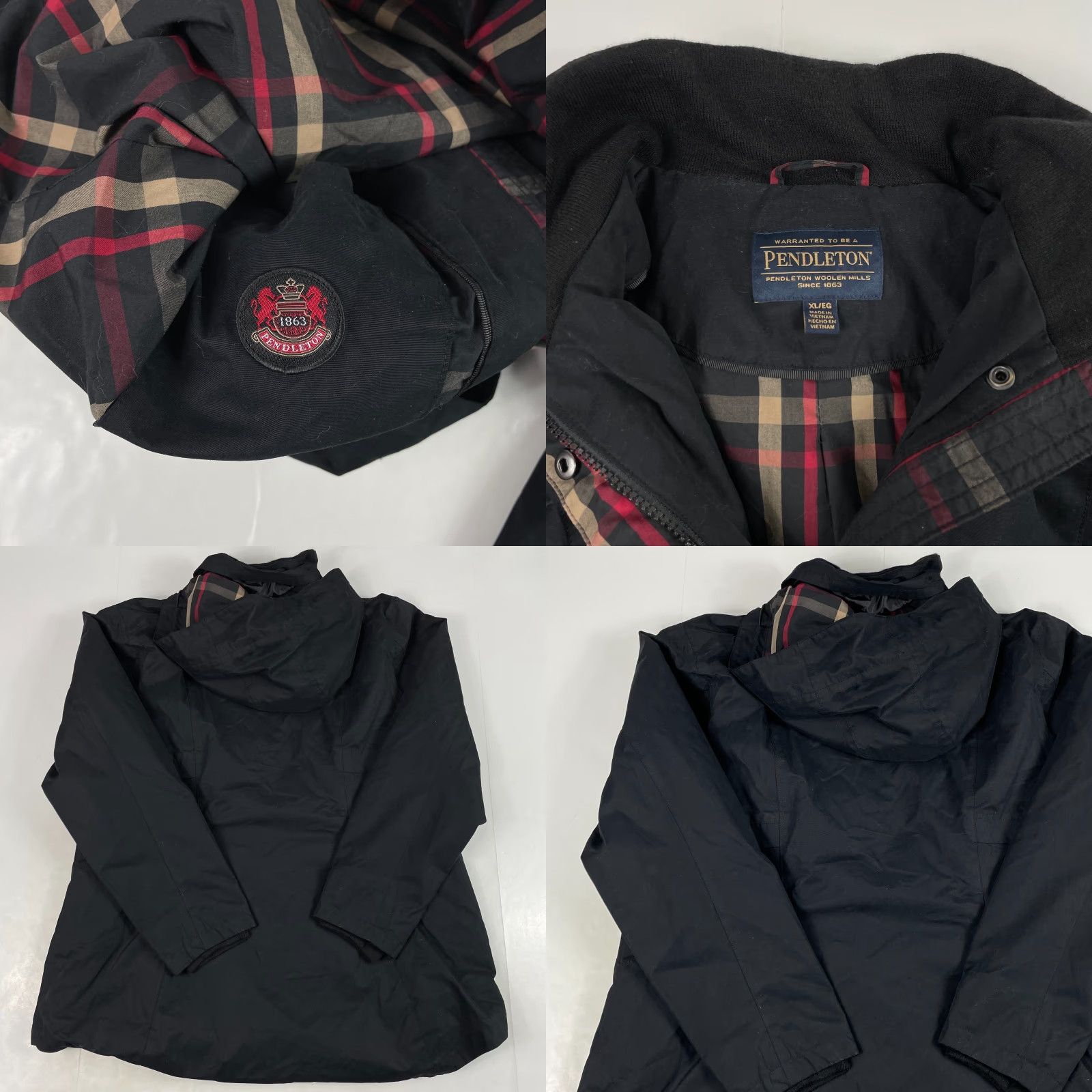 Pendleton VINTAGE Pendleton Jacket Women XL Black Rain Water Resistant Hooded Plaid Lined Size XL / US 12-14 / IT 48-50 - 8 Thumbnail