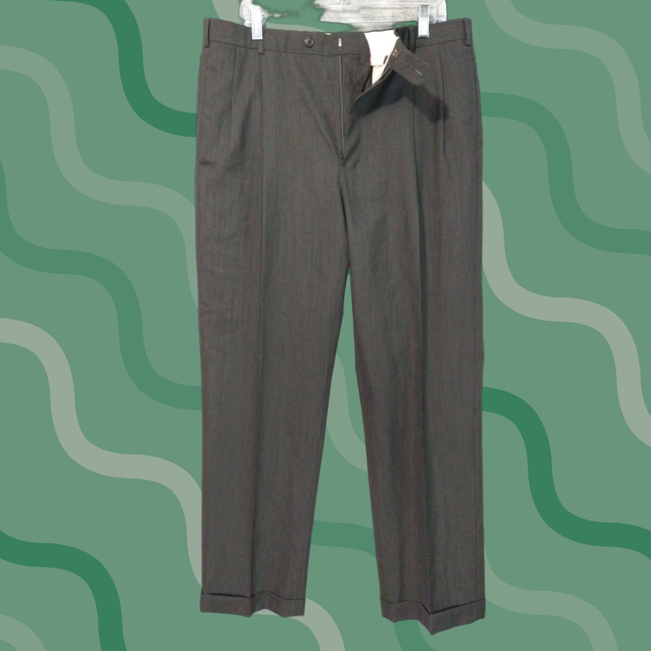 Brooks Brothers Brooks Brothers Dress Pants 36x32 Brown Wool Pleated Tapered Cuffed Mens Size US 36 / EU 52 - 1 Thumbnail