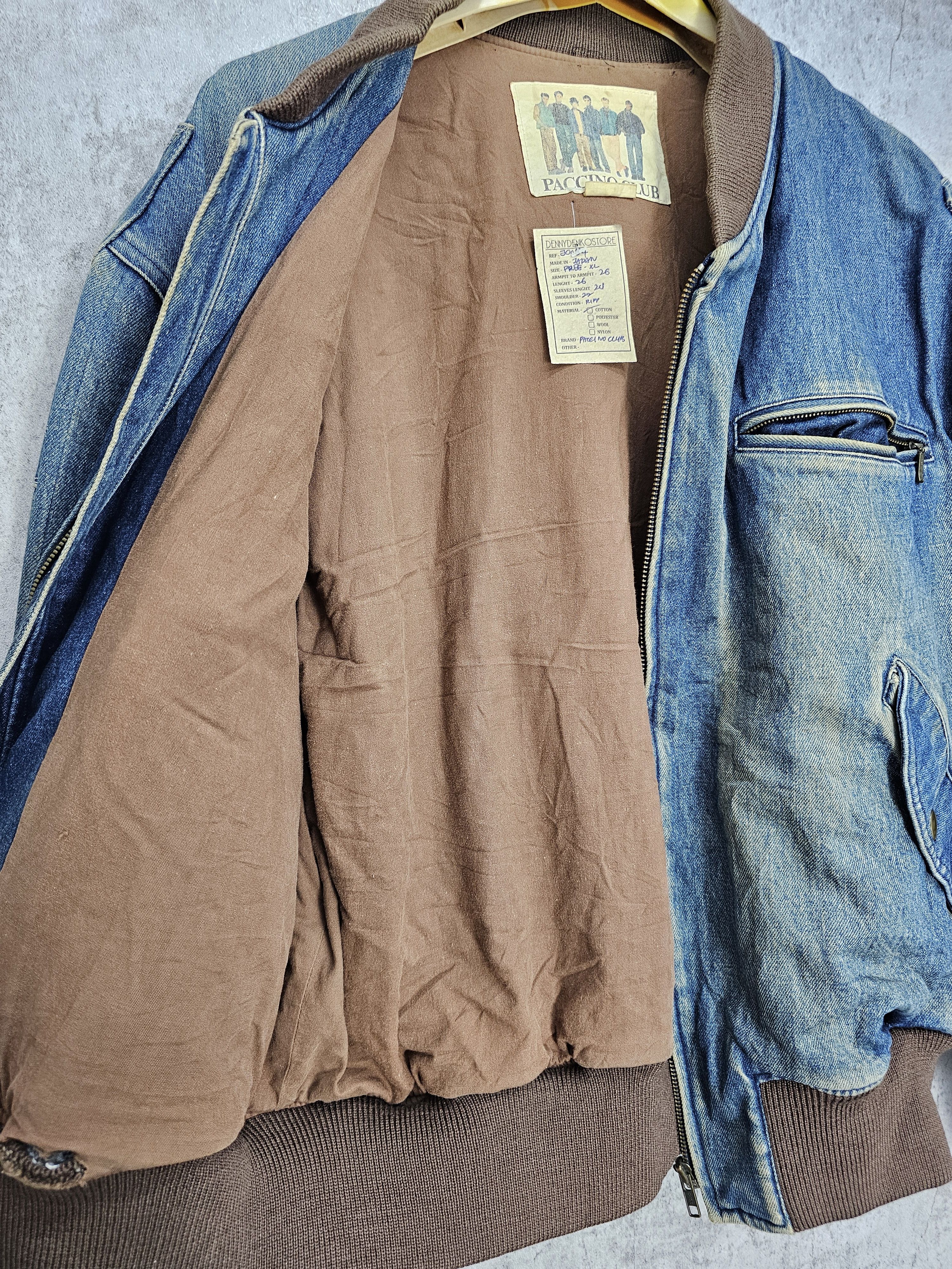 Japanese Brand Vintage PACCINO CLUB Ripped Faded Denim Bomber Jacket J0084 Size US XL / EU 56 / 4 - 12 Thumbnail