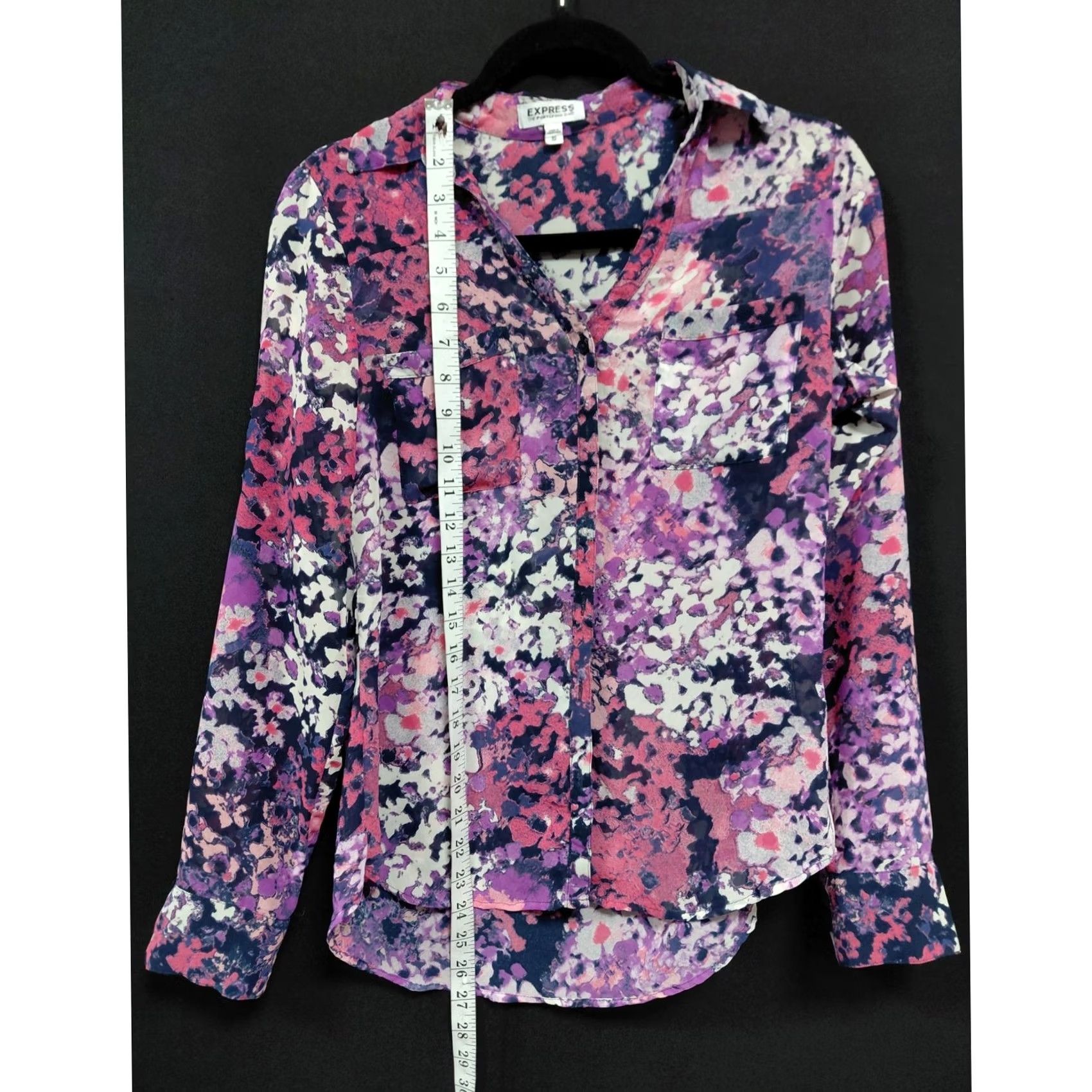 Express EXPRESS THE PORTOFINO SHIRT Womens XS Pink Floral Button Top Long Sleeve Collared Size Size XS / US 0-2 / IT 36-38 - 5 Thumbnail