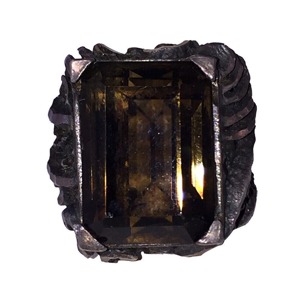 Designer Sterling Silver Emerald Cut Smoky Topaz Quartz Cocktail Ring Size ONE SIZE - 1 Thumbnail
