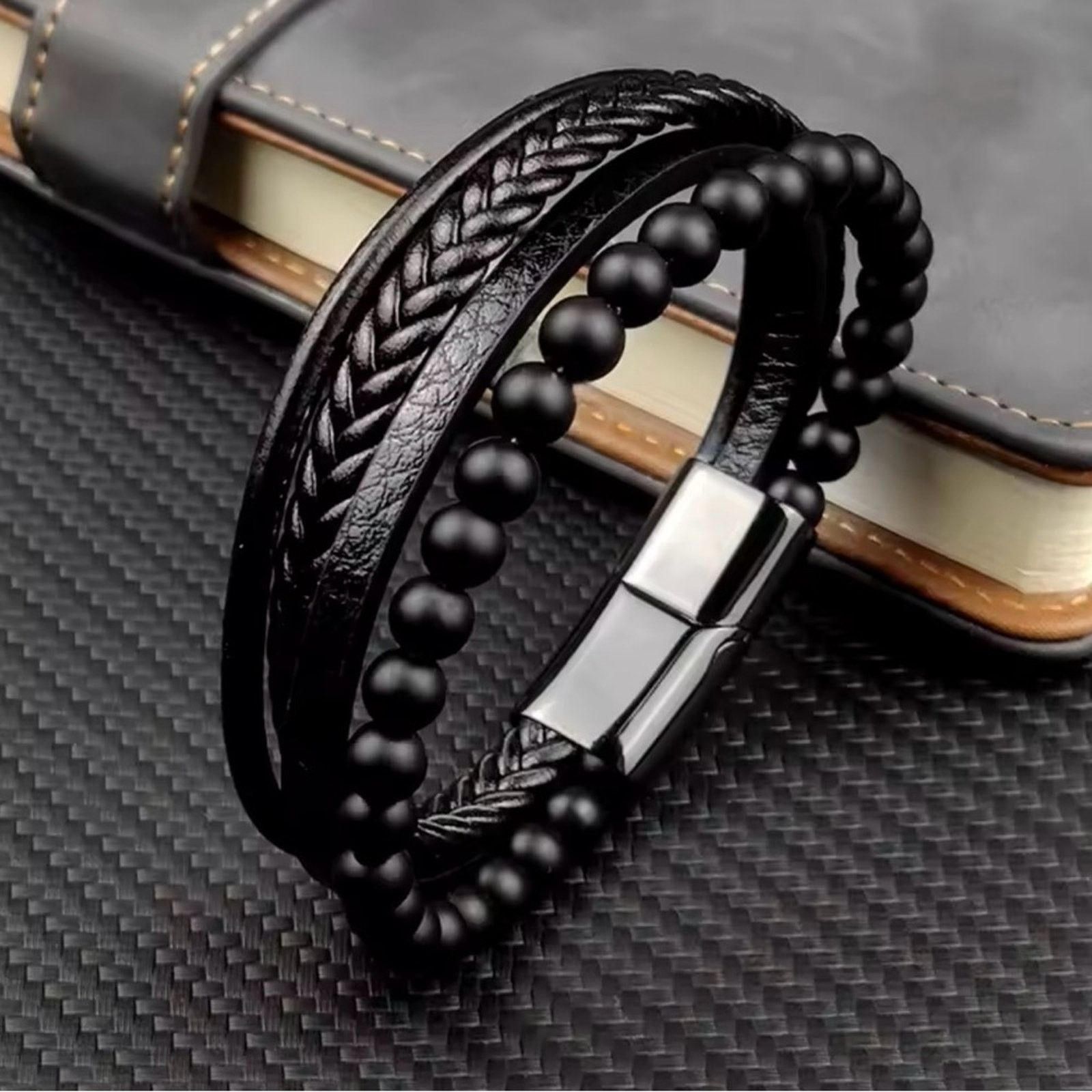 Other Men’s Multi layer Leather Stainless Steel Bracelet 9” Size ONE SIZE - 1 Thumbnail