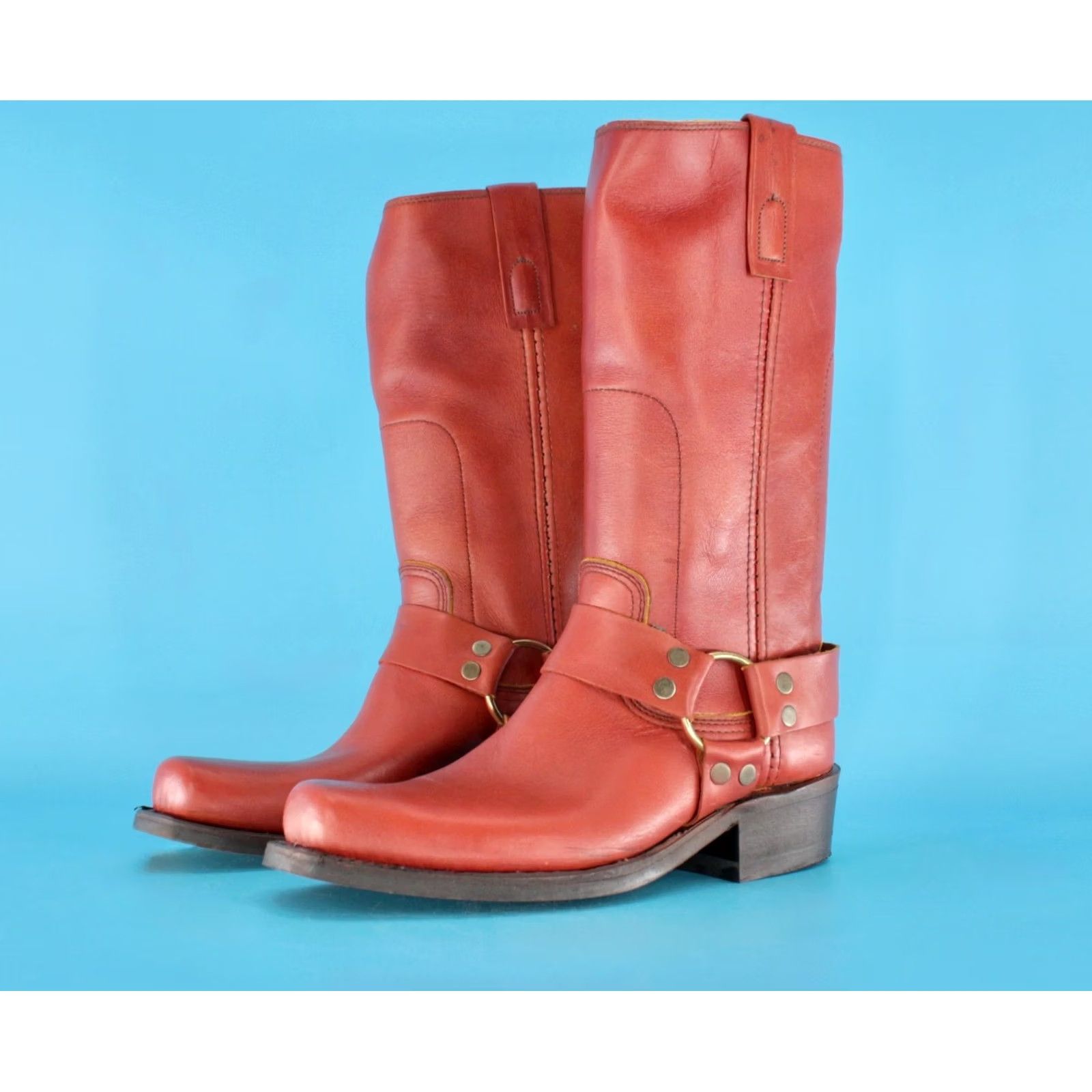 Vintage VTG 70s Boots Texas Boots Brown Leather Boots Mens 7 D Vintage 1970s Biker Motorcycle Harness Boots Size US 7 / EU 40 - 3 Thumbnail